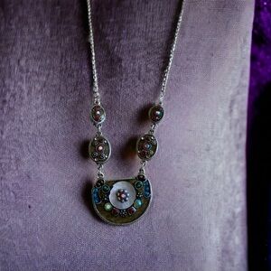 Unique dainty enameled piece with colorful beads and rhinestones.